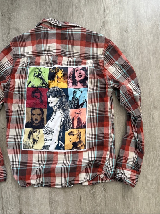 Mossimo Supply Co. Tops - Mossimo Supply Co. Red Plaid Button-Down Shirt with Taylor Swift graphic small